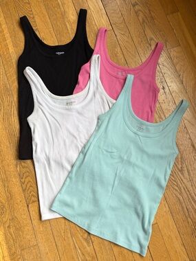 Old Navy Women’s Ribbed Tank Tops - Black, White, Pink, Light Teal